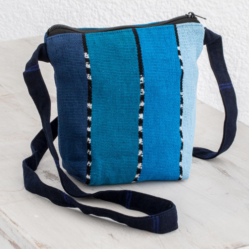 Striped Blue Cotton Sling Crafted in Guatemala 'Blue Lake'