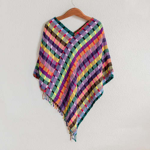 Multicolored Cotton Poncho from Guatemala 'San Juan Fiesta'