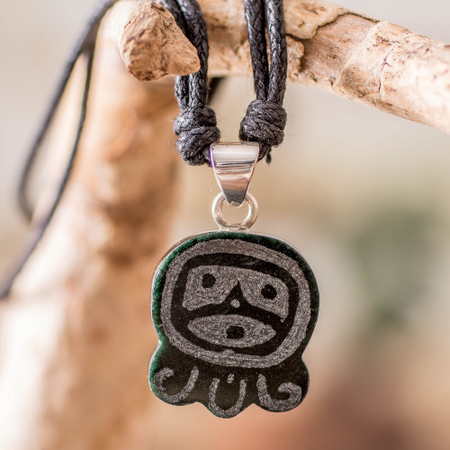 Dark Green Jade Necklace with Mayan Courage Nahual Pendant 'Mayan Courage'