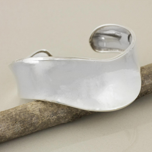 Sterling silver cuff bracelet 'Silver Ribbon'