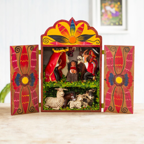 Wood and ceramic nativity scene 'Christmas in Cuzco'