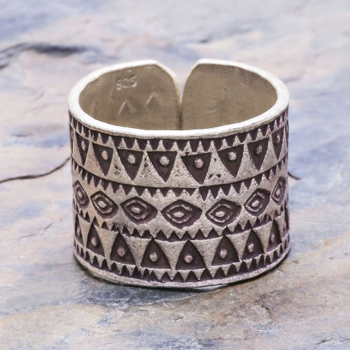 Sterling silver band ring 'Amulet'