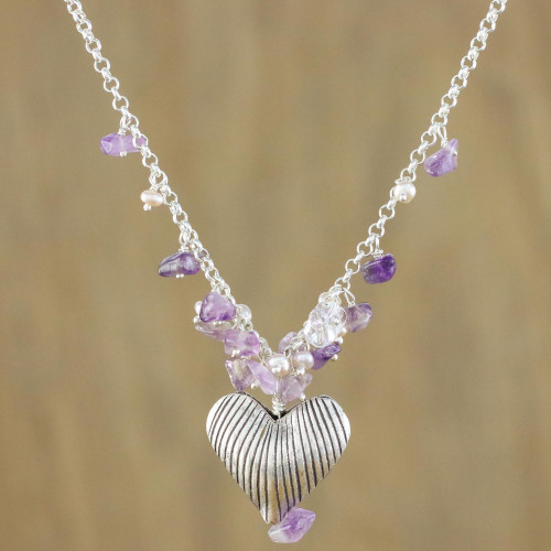 Handcrafted Silver and Amethyst Heart Necklace 'The Secret of Love'