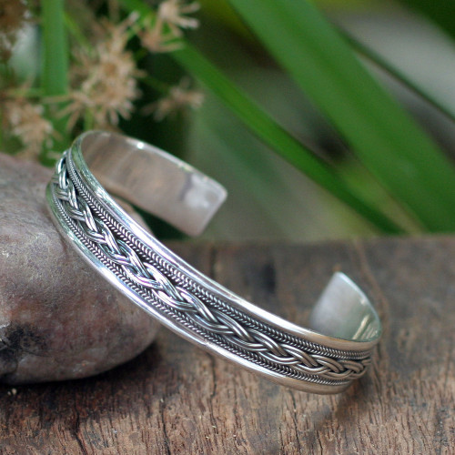 Sterling Silver Cuff Bracelet from Thailand 'Meandering River'