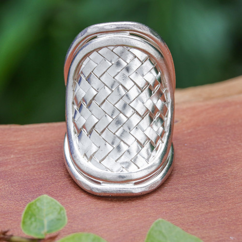 Modern Sterling Silver Band Ring 'Woven Rapture'