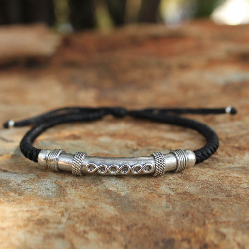 Thai Hill Tribe Sterling Silver Bracelet 'Infinite Legend in Black'