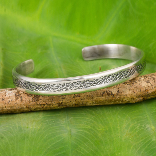 Thailand Sterling Silver Free Trade Cuff Bracelet 'Forest Footpaths'