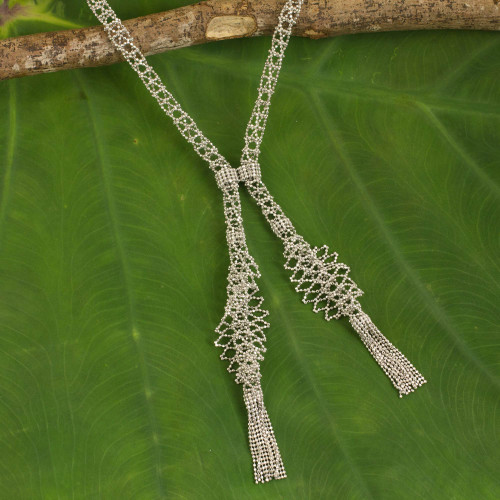 Sterling Silver Ball and Cylinder Chain Lariat Necklace 'Tango'