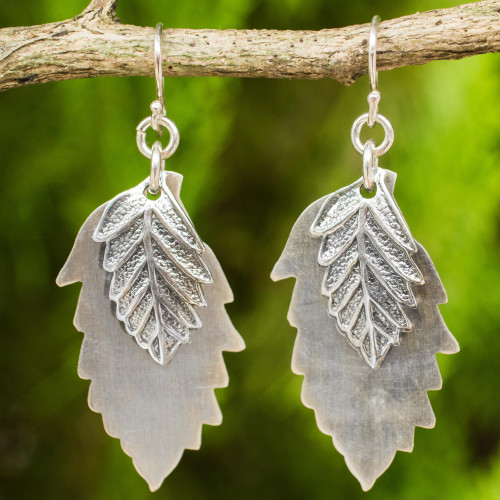 Double 925 Sterling Silver Leaves Artisan Crafted Earrings 'Leaf Shadows'