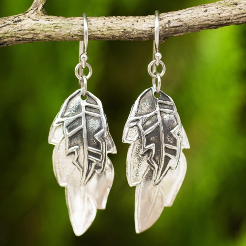 Double Exotic Leaf Earrings Handmade in 925 Sterling Silver 'Exotic Leaf Shadows'