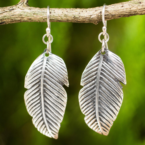 Sterling Silver Thai Tropical Leaf Earrings Handmade Jewelry 'Tropical Leaves'