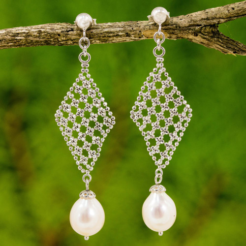 Cultured Pearl Diamond Shape Chandelier Earrings Thailand 'Diamond Chandeliers'