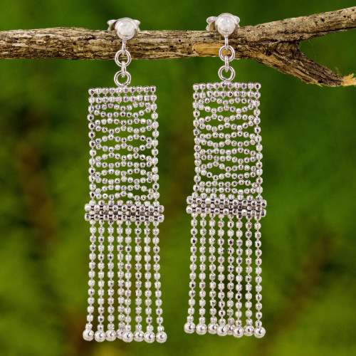Sterling Silver Waterfall Earrings on Posts from Thailand 'Flying Carpet Chandeliers'