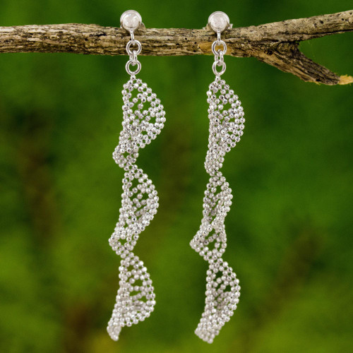 Sterling Silver Spiral Dangle Earrings from Thailand 'Spiral Chandeliers'