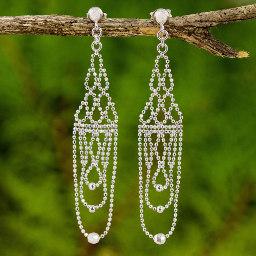 Sterling Silver Beaded Chandelier Earrings from Thailand 'Regal Chandeliers'