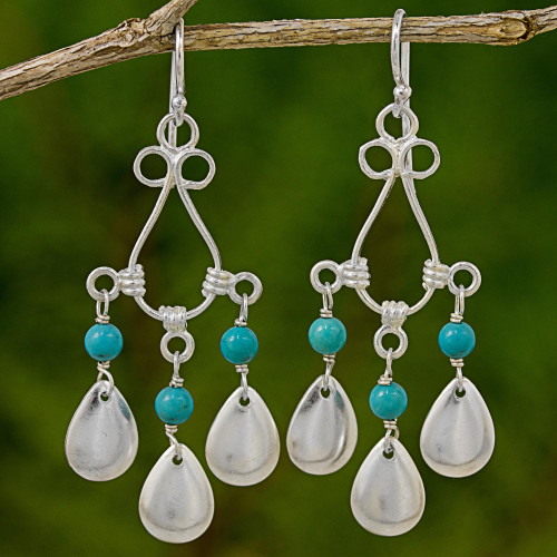 Blue Calcite Sterling Silver Chandelier Earrings Thailand 'River Drops'