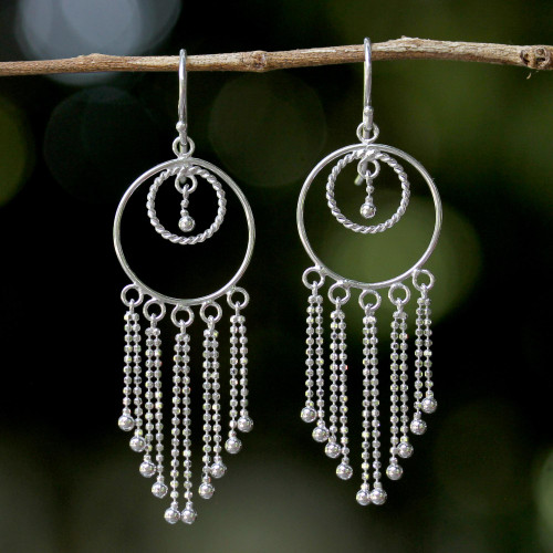 Thai Artisan Jewelry Sterling Silver Chandelier Earrings 'Dream Protectors'