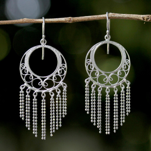 Sterling Silver Chandelier Earrings from Thailand 'Raining Romance'