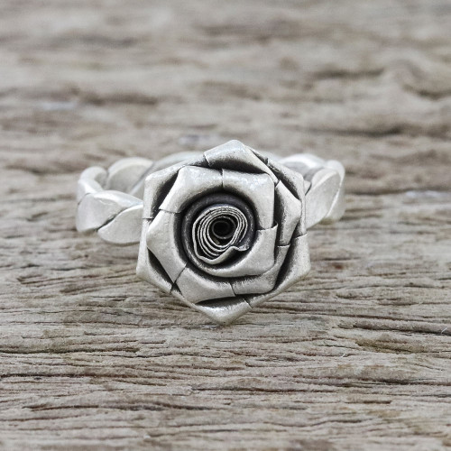 Small Hill Tribe Floral Sterling Silver Ring from Thailand 'Petite Chic Rose'