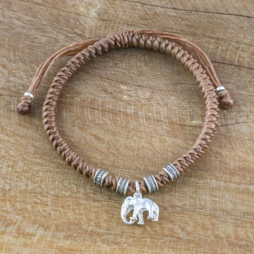 Karen Silver Elephant Bracelet in Tan from Thailand 'Wondrous Elephant in Tan'