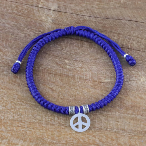 Karen Silver Peace Wristband Bracelet in Blue from Thailand 'Peaceful Charm in Blue'