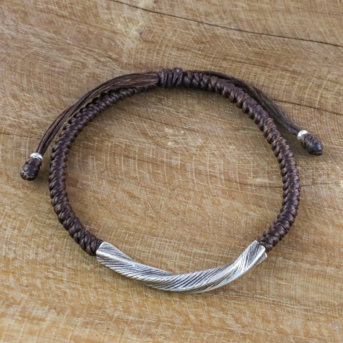 Karen Silver Wristband Bracelet in Brown from Thailand 'Karen Twist in Brown'