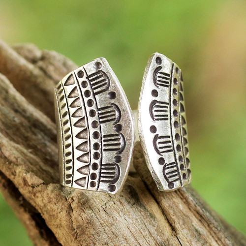 Sterling Silver Geometric Pattern Wrap Ring from Thailand 'Temple Geometry'