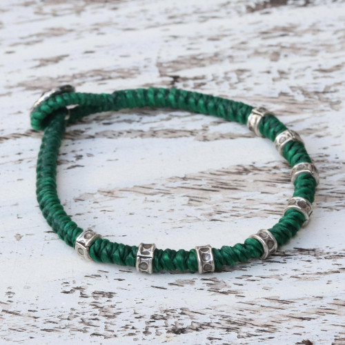 Wristband Bracelet with Karen Silver in Green from Thailand 'Good Living in Green'