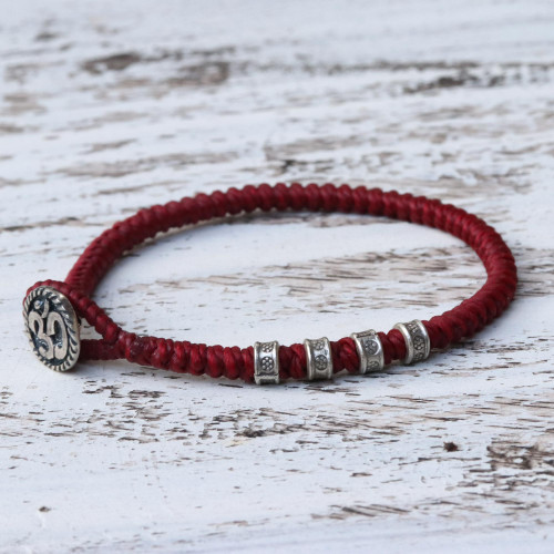 Karen Silver Om Wristband Bracelet in Red from Thailand 'Living Om in Red'
