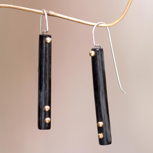 Hand Crafted Brass Accent Earrings with Water Buffalo Horn 'Benoa Sunlight'