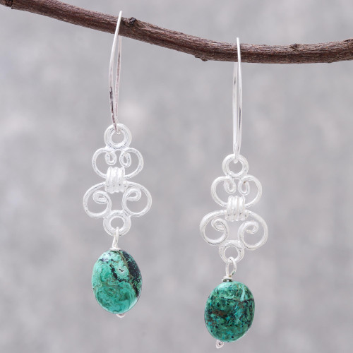 Elegant Malachite Dangle Earrings from Thailand 'Enchanted Wind'
