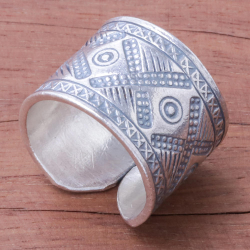 Cross Pattern Sterling Silver Wrap Ring from Thailand 'Lanna Promise'