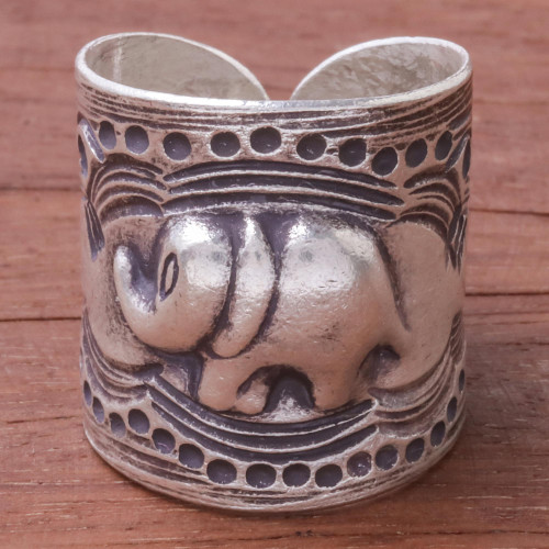 Elephant-Themed Karen Silver Wrap Ring from Thailand 'Thai Journey'