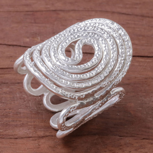 Karen Silver Spiral Pattern Cocktail Ring from Thailand 'Shining Karen Promise'