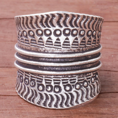 Combination Finish Sterling Silver Wrap Ring from Thailand 'Great Waves'