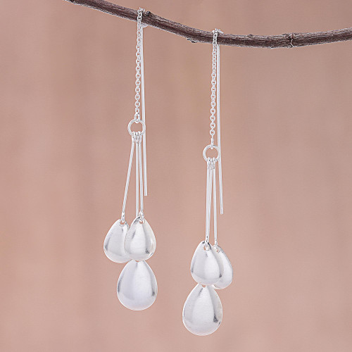 Drop-Pattern Sterling Silver Dangle Earrings from Thailand 'Fashionable Drops'