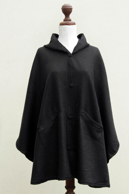 Andean Alpaca Blend Ruana Cape with Hood 'Glamorous Night'