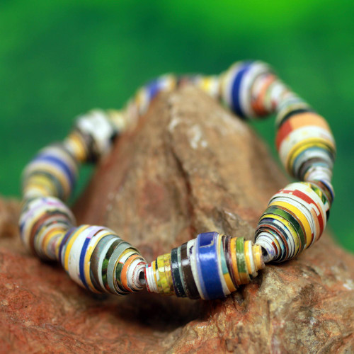 Multicolor Handmade Bracelet with Recycled Paper Beads 'Storyteller'