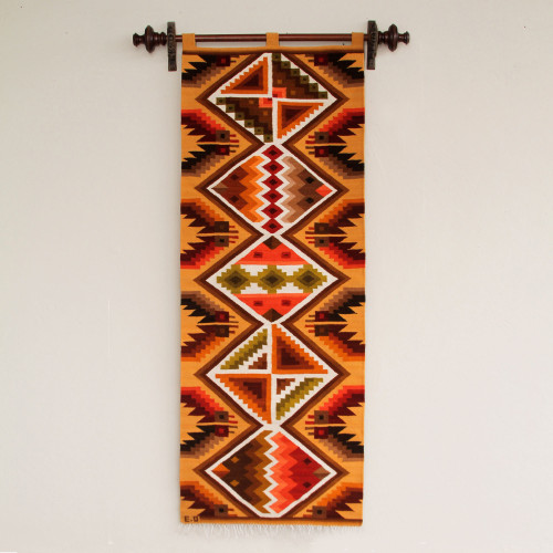 Geometric Handwoven Inca Wool Tapestry 'Warm Inca Symmetry'