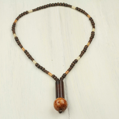 Women's Necklace Crafted with Assorted Wooden Beads 'Tenderness'