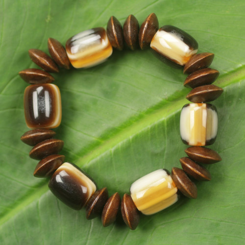 Recycled Bead Eco Friendly Wood Bracelet 'Destiny Provides for Me'