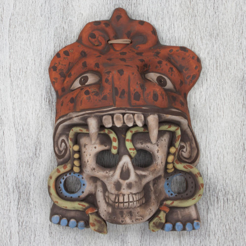 Mexican Aztec Jaguar Warrior Ceramic Mask 'Jaguar Warrior Spirit'