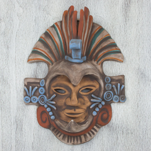 Handcrafted Mexican Ceramic Aztec Eagle Warrior Mask 'Aztec Eagle Warrior'