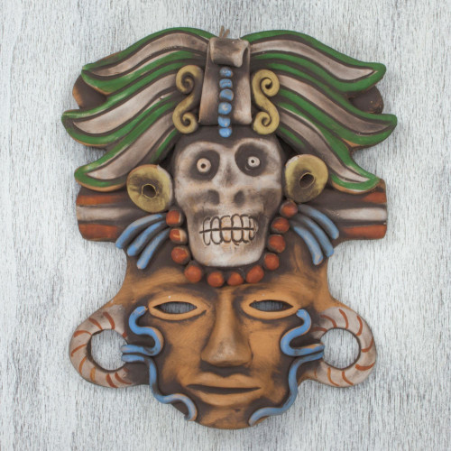 Handcrafted Mexican Ceramic Skull Priest Mask 'Death Cult Priest'