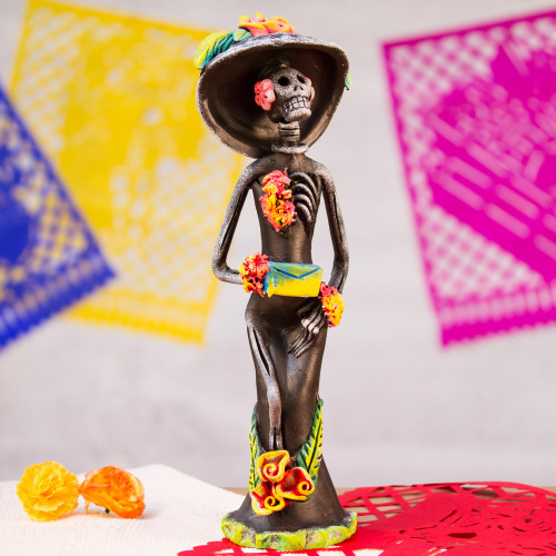 Day of the Dead Catrina Ceramic Sculpture Crafted by Hand 'Catrina the Seductress'