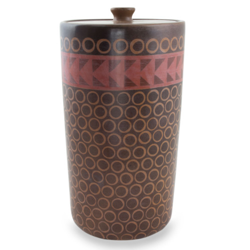 Mexico Handcrafted Ceramic Decorative Jar and Lid 'Patamban Geometry'