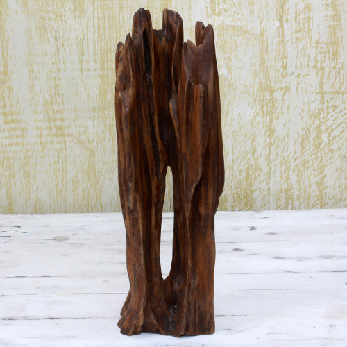 Hand Carved Brown Driftwood Sculpture by India Artisan 'Nature's Delight II'