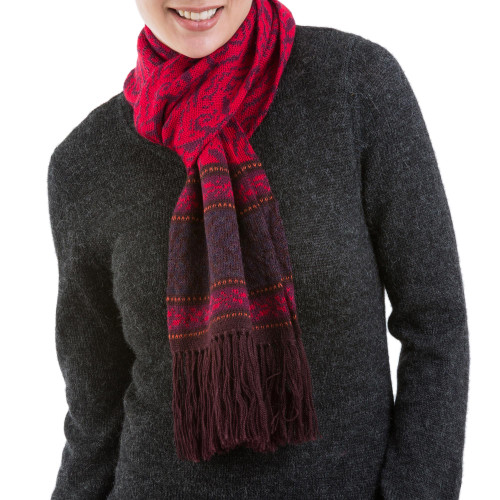 Alpaca Blend Knit Scarf in Crimson and Boysenberry from Peru 'Crimson Andes'