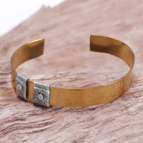 Sterling Silver Accent Brass Cuff Bracelet by Bali Artisans 'Island Journeys'