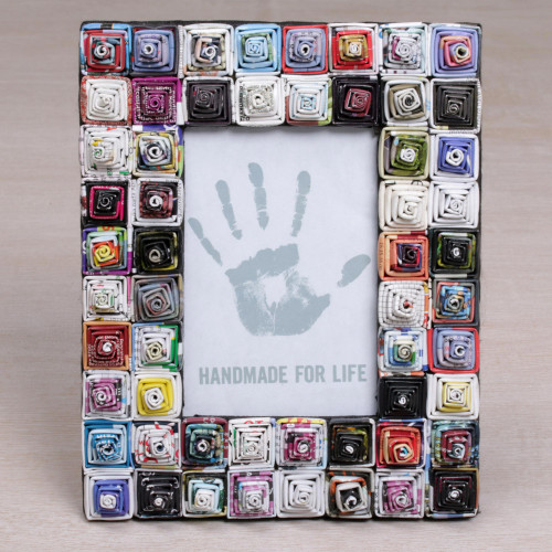 4x6 Recycled Paper Photo Frame with Multicolored Squares 'Square Shrines'